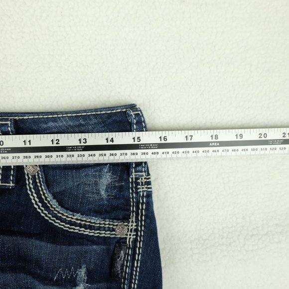 Size 27 Silver Suki Womens Blue Jeans Distressed Bootcut Stone Wash - Picture 8 of 14